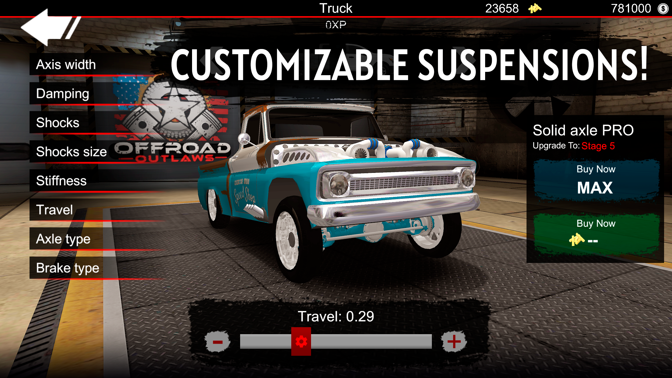 Một trong những điểm hấp dẫn nhất của Offroad Outlaws chính là khả năng tùy chỉnh phương tiện